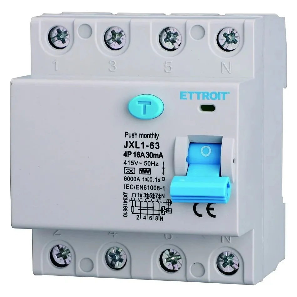 Ettroit Jx3416610 Interruttore Differenziale Puro 4P 16A 30Ma 380V-6Ka Curva F