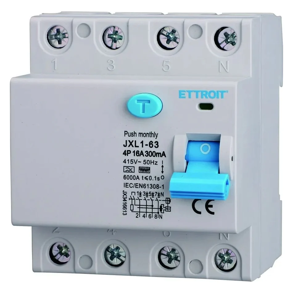 Ettroit Jx3416613 Interruttore Differenziale Puro 4P 16A 300Ma 380V-6Ka Curva F