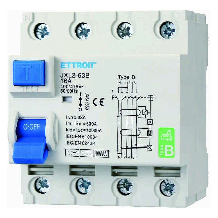 Ettroit Jx341669 Magnetotermico Differenziale Puro 4P 16A 30Ma Curva B 6Ka Ac/Dc 380V