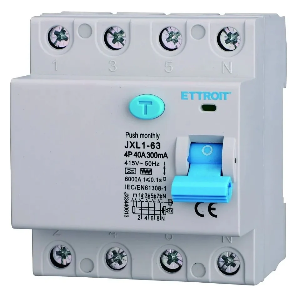 Ettroit Jx3440613 Interruttore Differenziale Puro 4P 40A 300Ma 380V-6Ka Curva F