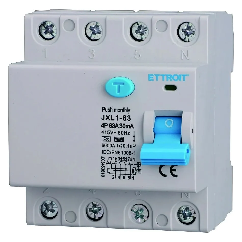 Ettroit Jx3463610 Interruttore Differenziale Puro 4P 63A 30Ma 380V-6Ka Curva F