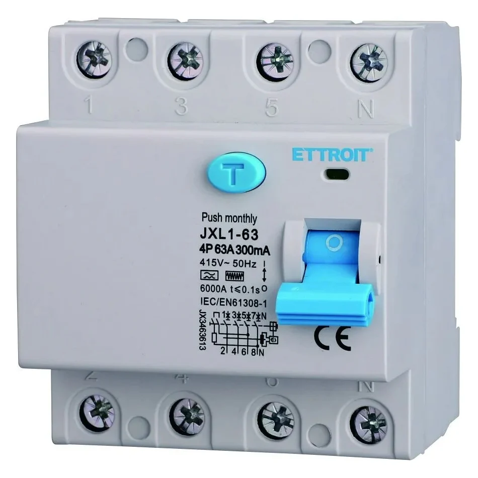 Ettroit Jx3463613 Interruttore Differenziale Puro 4P 63A 300Ma 380V-6Ka Curva F