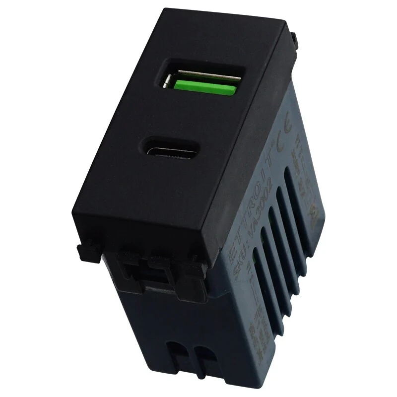 Ettroit Va3002 Presa Usb 2 In 1 Usb+Type-C 3.1Amh Nero