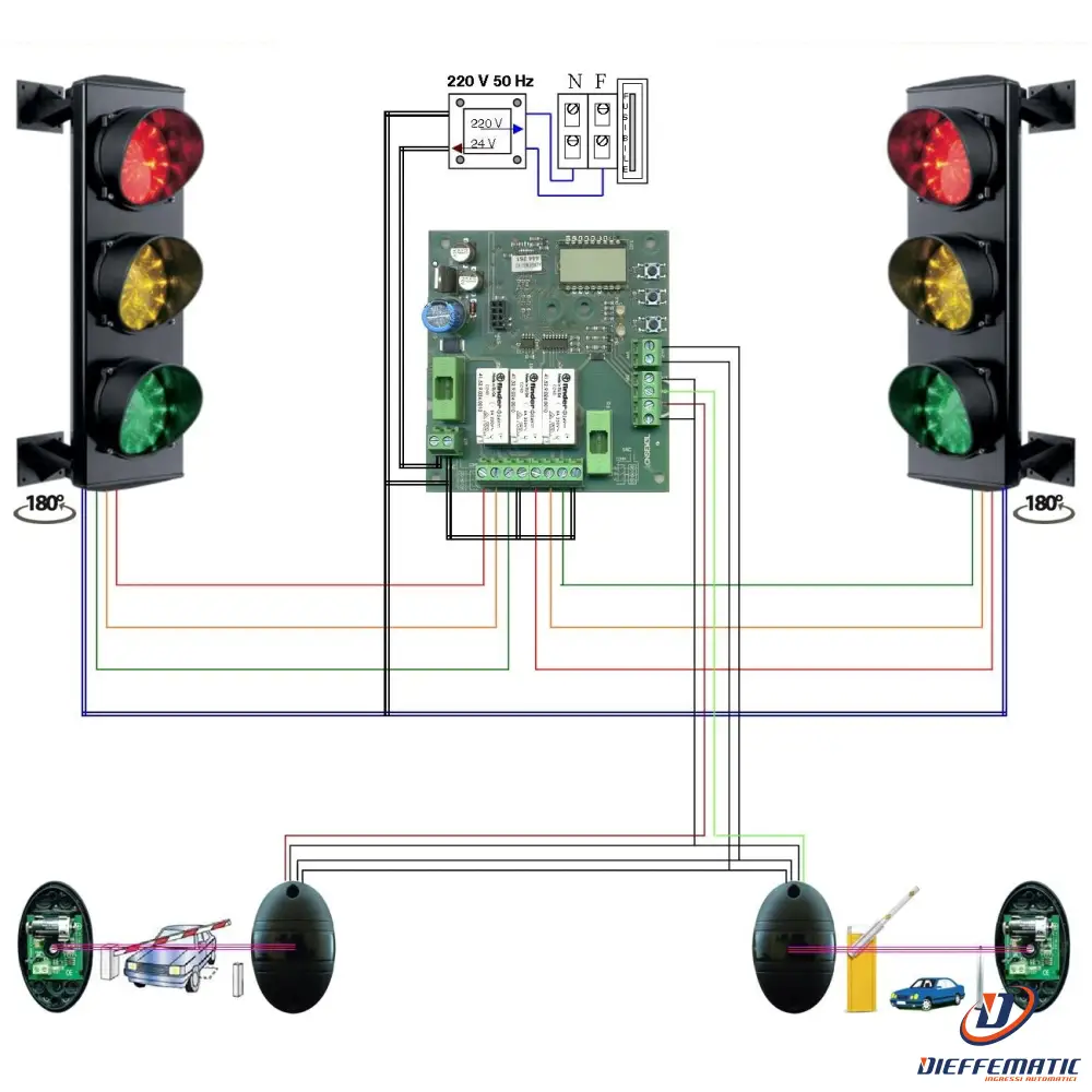 Impianto Semafori 3 Luci 24 Led Rossa Gialla Verde 24V Securvera Sk-Stlfbsl3Se