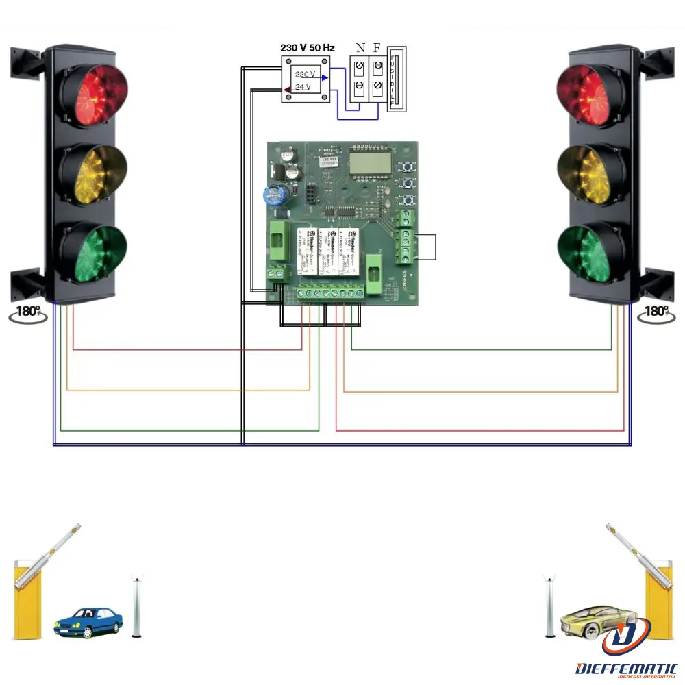 Impianto Semaforico 3 Luci 24 Led Rosso Giallo Verde 24V Securvera Sk-Stlisfa2Sd