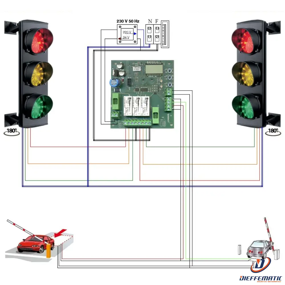 Impianto Semaforico 3 Luci Led Rosso Gial Lo Verde 230V Securvera Sk-Sl3Tsl3Smb