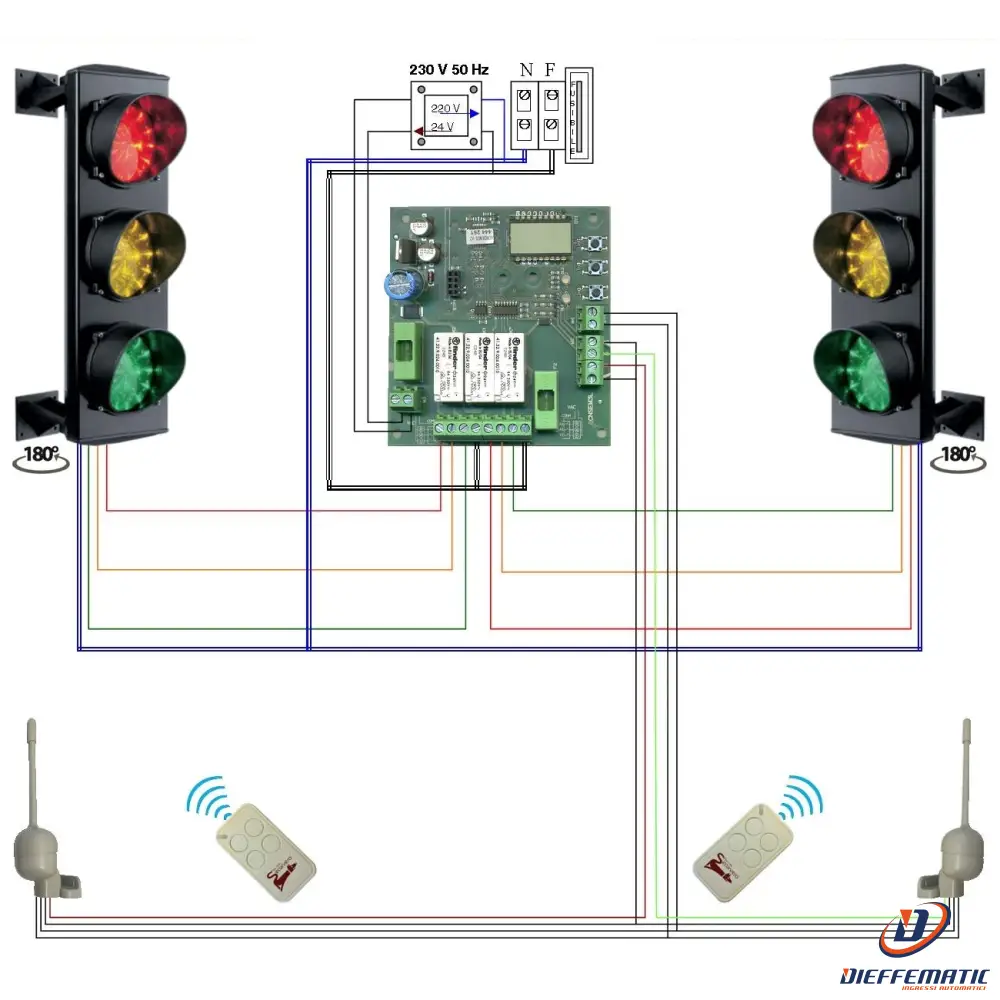 Impianto Semaforico 3 Luci Led Rosso Giallo Verde 230V Securvera Sk-Sl3Rcsl3Sd