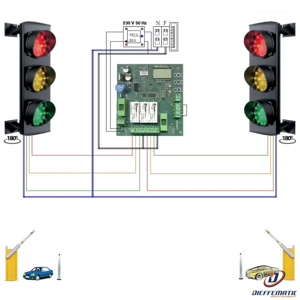 Impianto Semaforico 3 Luci Led Rosso Giallo Verde Auto Securvera Sk-Sl3Is2S3Lc
