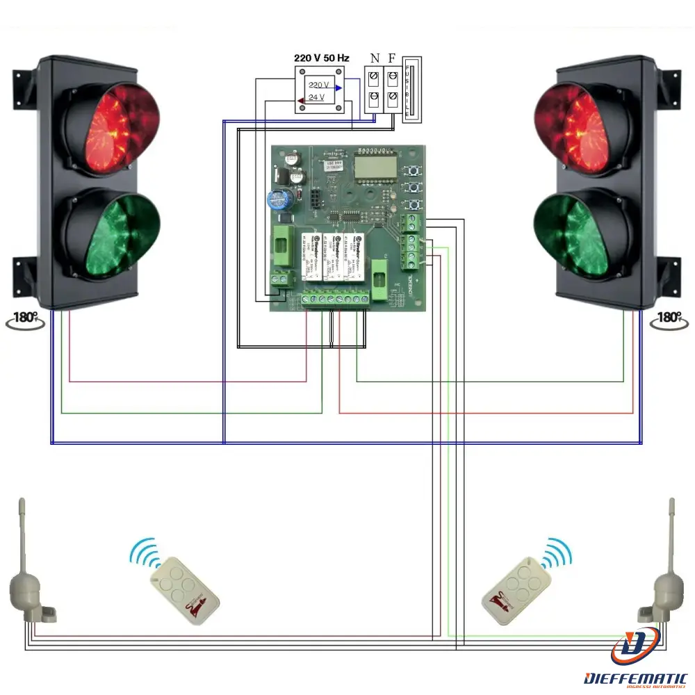 Impianto Semaforico Radiocomandato 2 Luci 24 Led Securvera Sk-Sdl2Fis2Ra
