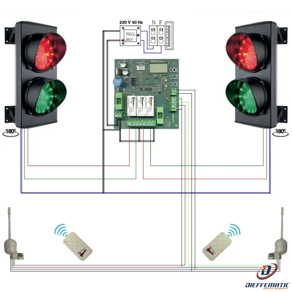 Impianto Semaforico Radiocomandato 2 Luci 24 Led Securvera Sk-Sld2Sl2Rtc