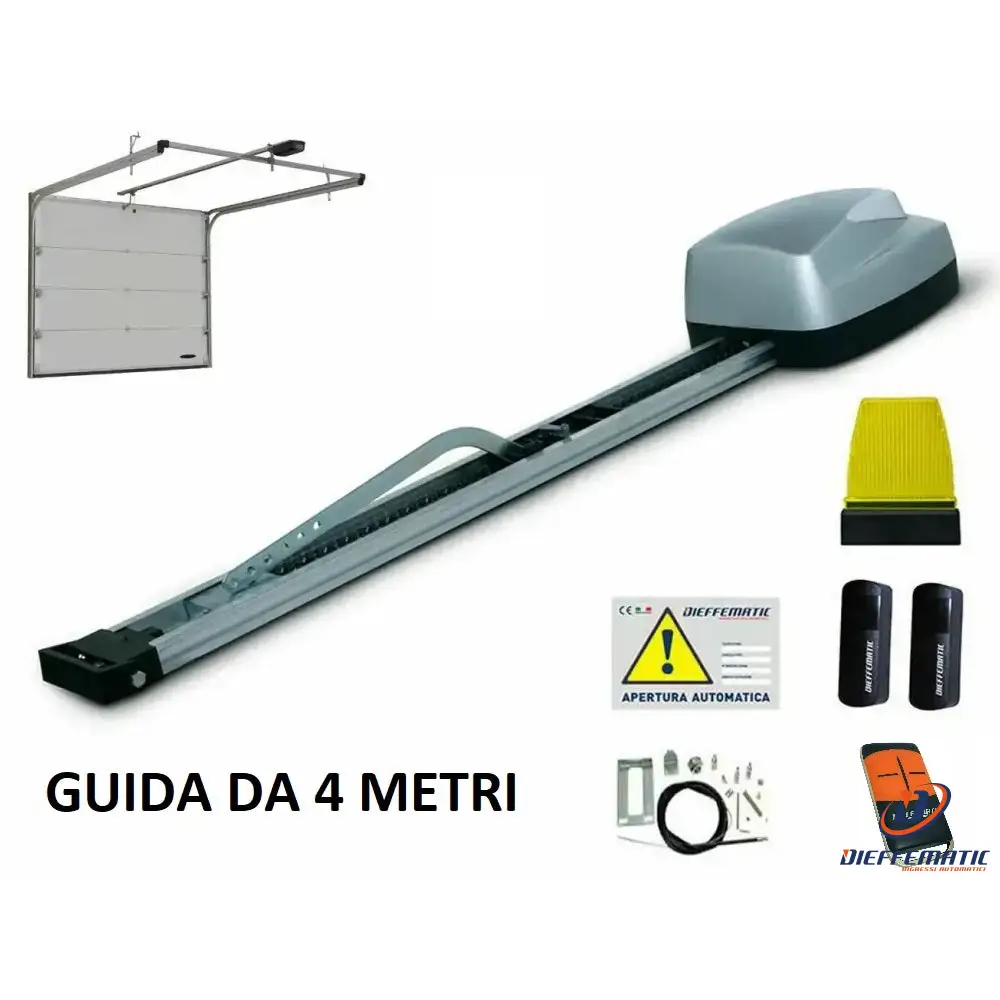 Kit Automazione Porte Sezionali A Molla Guida 4Mt Compatibile Con Alutech