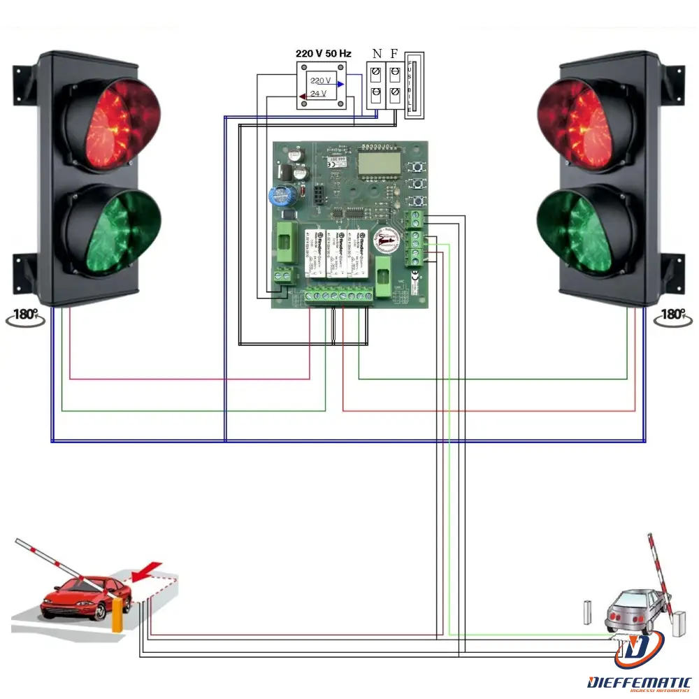 Kit Impianto Semaforico 2 Luci Led Rosso Verde 230V 3W Securvera Sk-Sdlis2L2Sd