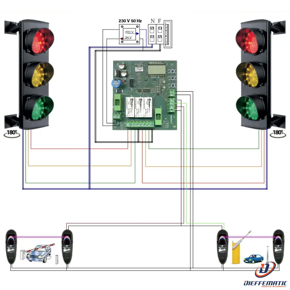 Kit Impianto Semaforico 2 Luci Led Rosso Verde 230V 3W Securvera Sk-Sl3Is2F3Ld