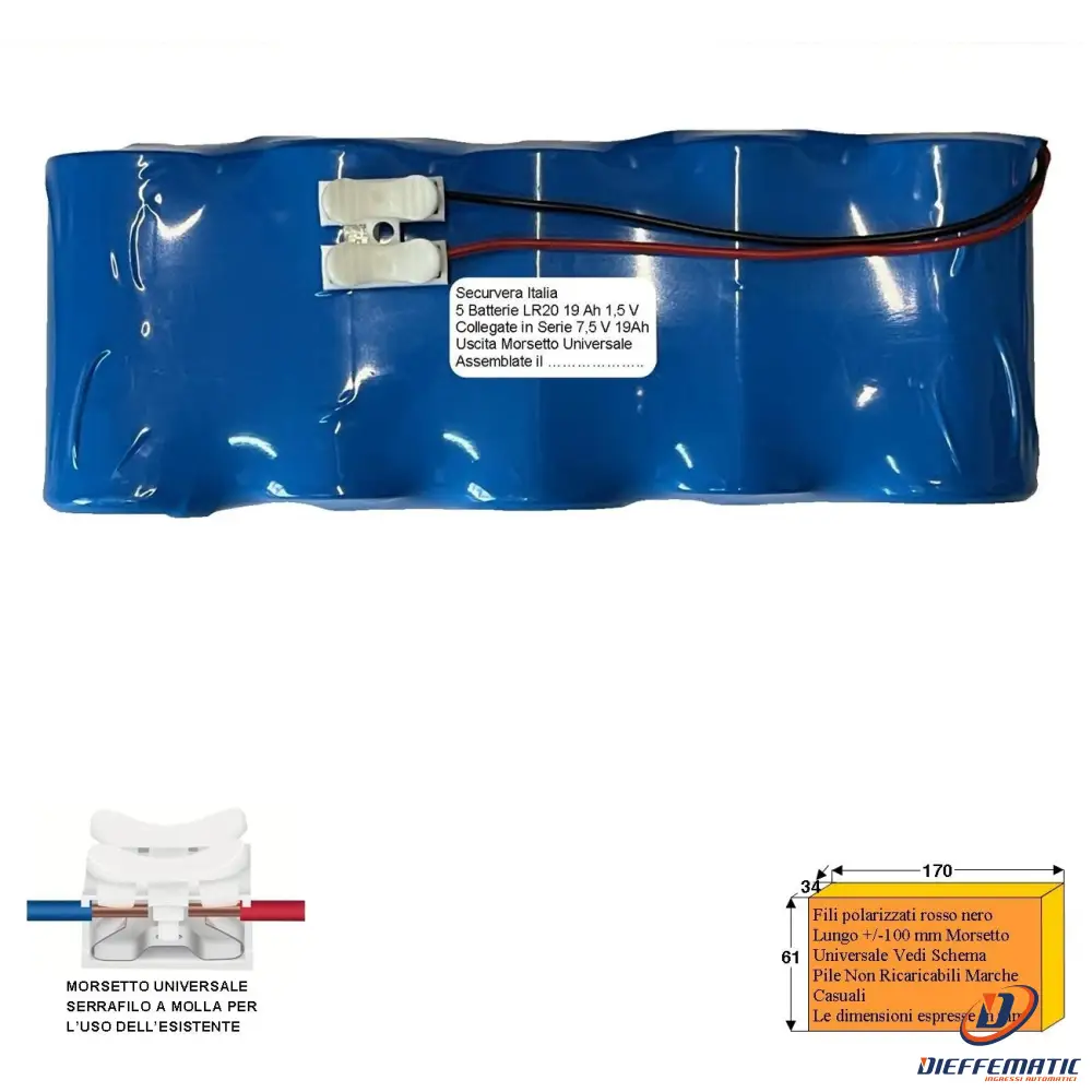 Pacco Batteria 7,5V 19Ah 5 Pile Alcaline Securvera Sv-Bsubtsvcue
