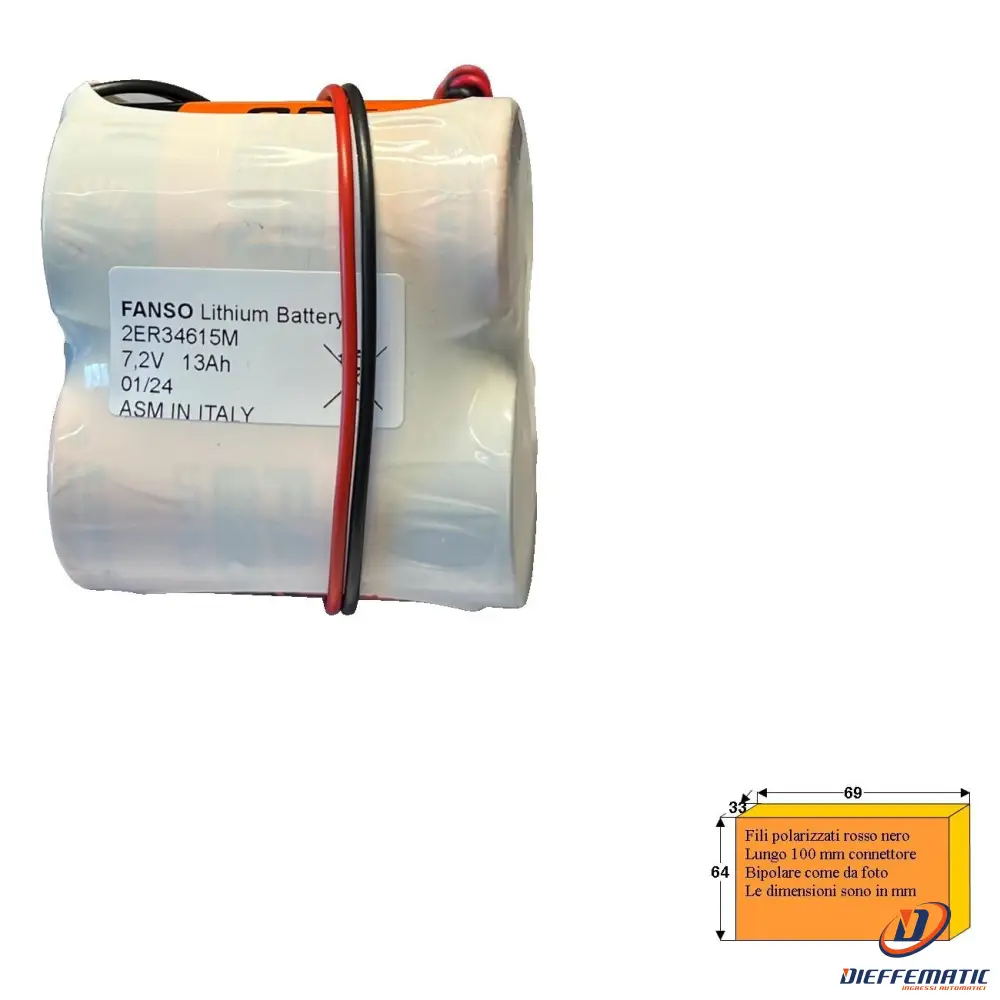 Pile In Batteria Litio 2 In Serie 7,2V 13Ah Per Sirena Securvera Sf-Crtdpsqapc
