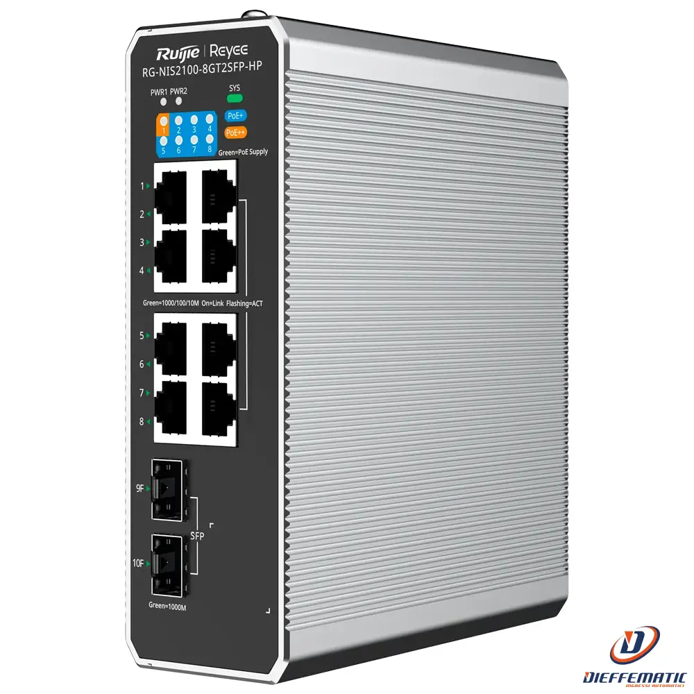 Reyee RG-NIS2100-8GT2SFP-HP Switch Industriale PoE Cloud Layer 2