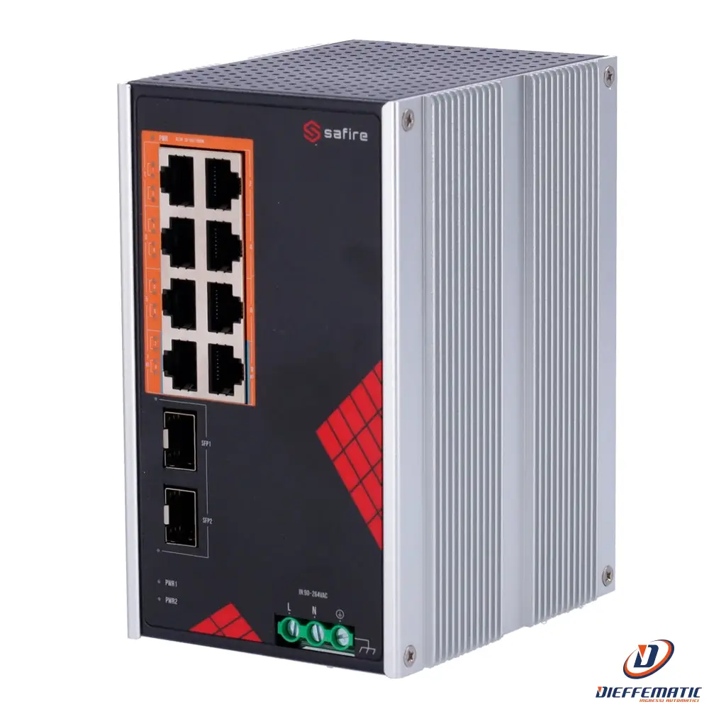 Safire SF-SWI1008HIPOE-GF-AC-130-DIN Switch Industriale Alimentazione AC e DC