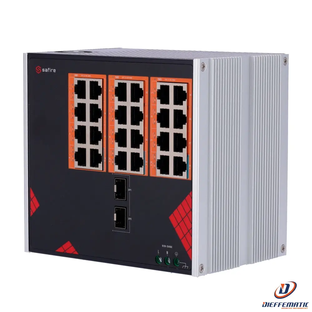 Safire SF-SWI2624HIPOE-GF-AC-390-DIN Switch Industriale Alimentazione AC 90~264V