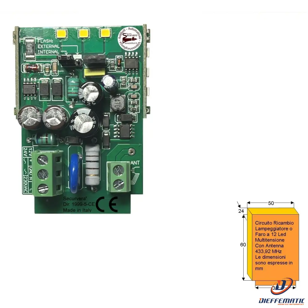 Scheda Ricambio 12 Led Luce Fissa O Intermittente Securvera Sv-Slucrldlsa