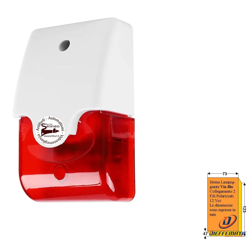 Sirena Piezo Lampeggiante Esterno 12 Vcc 170 Ma 105 Db Securvera Sa-Slqsplabsa