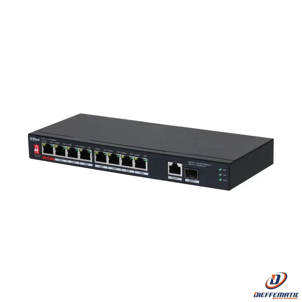 Switch Unmanaged 10 Porte Dahua Pfs3110-8et1gt1gf-96 Sorveglianza Sicurezza