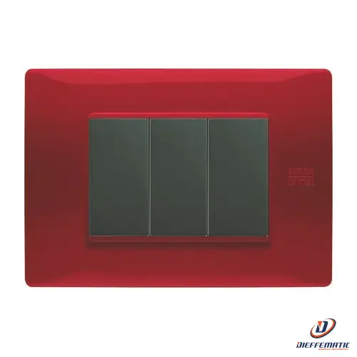 Urmet Placca 3 Moduli, Flexa, Tecnopolimero, Rosso 11803.Rs Installazione Civile