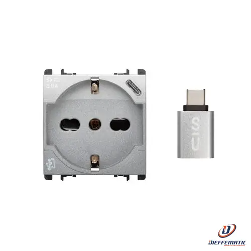Urmet Presa P40+Usb 3.0A Con Uscita Tipo "C", 2 Moduli, Nea, Alluminio 10312/2Al