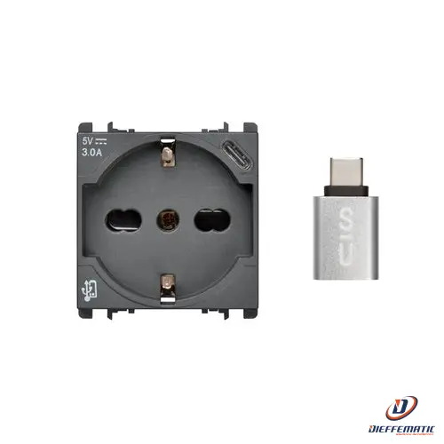 Urmet Presa P40+Usb 3.0A Con Uscita Tipo "C", 2 Moduli, Nea, Antracite 10312/2