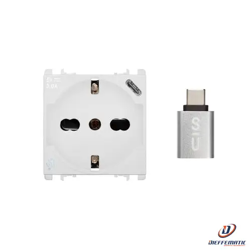 Urmet Presa P40+Usb 3.0A Con Uscita Tipo "C", 2 Moduli, Nea, Bianco 10312/2.B