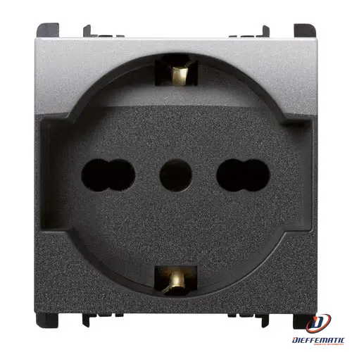 Urmet Presa Universale P40 2 Moduli 2P+T 16A-250V Nea Acciaio Scuro 10310N/2Ac