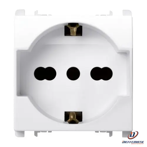 Urmet Presa Universale P40 2 Moduli 2P+T 16A-250V Nea Bianco Ghiaccio 10310N/2Bg