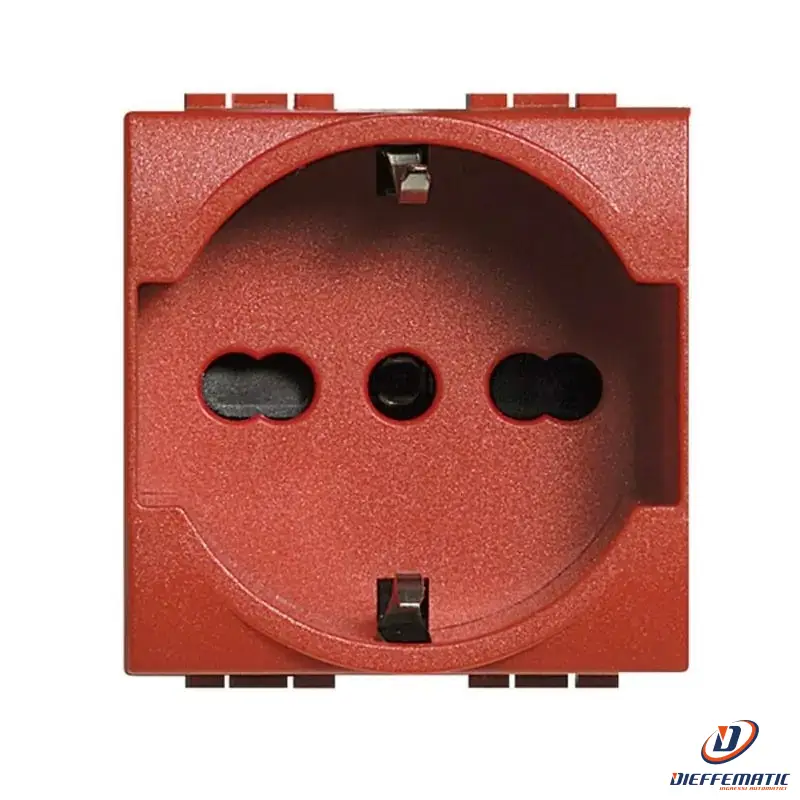 Urmet Presa Universale P40, 2 Moduli, 2P+T 16A-250V, Nea, Rosso 10310N/2.R Nuovo