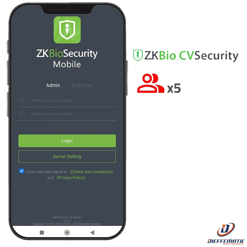 Zkteco Zk-Sof-Biocv-Mbapp-5Acc Licenza App Di Zkbio Cvsecurity